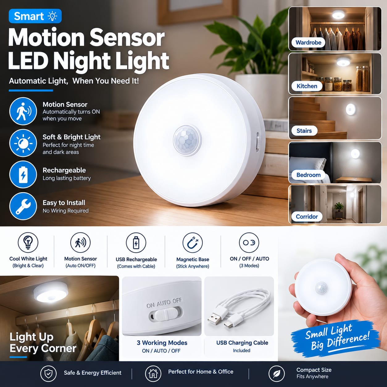 LED Smart Human Body Sensor Night Lamp